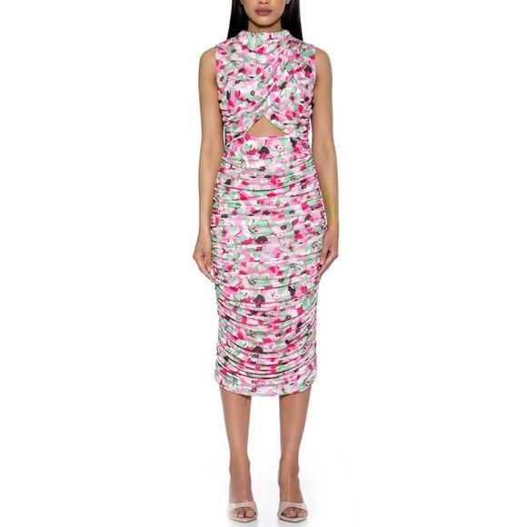 Alexia Admore Khloe Dress Floral Midi Ruched Bodycon size XS - Picture 1 of 7